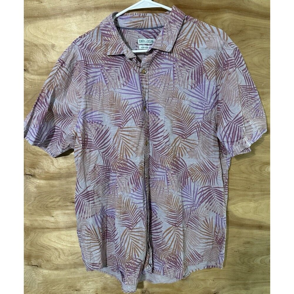 Tenth & Ocean Washable Linen Topical Short Sleeve Button Down Shirt Men's XL